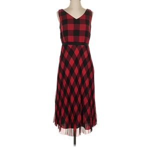 Talbots 2 Red & Black Plaid Pleated Midi Dress | Sleeveless | Excellent